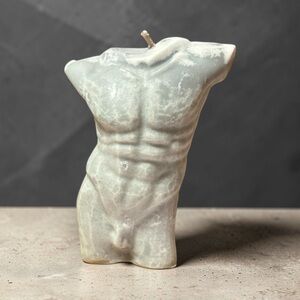 Sculpted Male Torso Decorative Candle in Soft Sage
